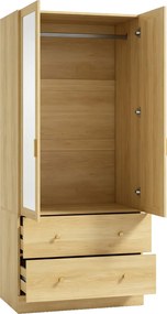 HOMCOM Roupeiro quarto com espelho, 2 portas, 2 gavetas e varão de suspensão, 80 x 50 x 180 cm, carvalho | Aosom Portugal