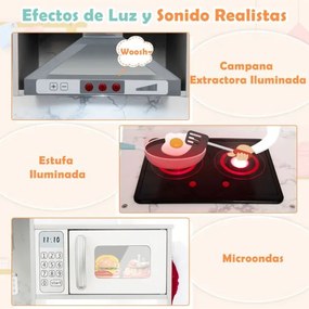 Cozinha brincar de madeira com luzes e sons realistas, dispensador de água e máquina de lavar para crianças a partir dos 3 anos cinzento