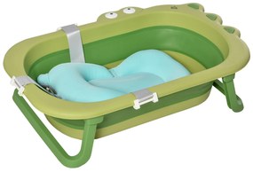HOMCOM Banheira Dobrável para Bebé Recém Nascido até 3 Anos 50L com Almofada Confortável e Pés Dobráveis 80x53,9x20,8cm Verde