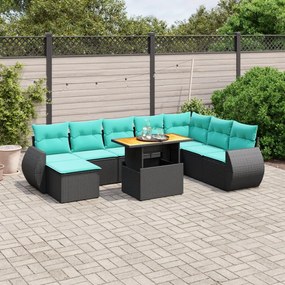 vidaXL 9 pcs conjunto de sofás p/ jardim c/ almofadões vime PE preto