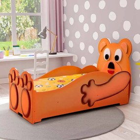 Cama para criança Animais Ursinho Pequena 165 x 87 x 112 cm, Oferta colchão e Estrado, confortável, capacidade de 100 kg Castanha