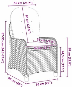 Cadeira Recliner vidaXL com Almofada Cinza em Rattan Sintético