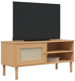 Móvel de TV SENJA aspeto vime 106x40x49cm pinho maciço castanho