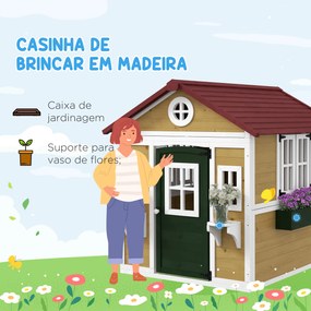 Casinha de Madeira Infantil com Porta Janelas Floreiros e Prateleiras com Detalhes Coloridos 114x126,4x135 cm Natural