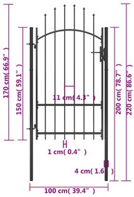 Portão de jardim 1x2,2 m aço preto