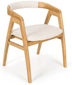 Cadeira de Lazer em Bambu Cadeira de Jantar com Almofada Penteadeira com Encosto Curvo Poltrona para Sala Quarto 54 x 54 x 73 cm Natural