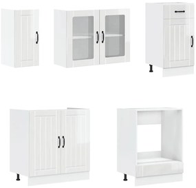 8 peças armário de cozinha conjunto Kalmar branco brilhante