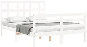 Estrutura de cama com cabeceira 140x200cm madeira maciça branco