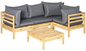 Outsunny Conjunto Móveis de Jardim de Madeira 5 Peças Inclui 4 Poltronas com Almofadas Acolchoadas e Mesa de Centro Madeira