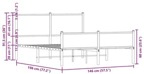 Estrutura de cama sem colchão 140x190cm metal carvalho castanho