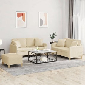 vidaXL 3 pcs conjunto de sofás com almofadas tecido cor creme