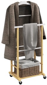 Cabide de Pé de Bambu com Rodas Cabide para Roupas com Barras para Calças e Prateleira Inferior para Sapatos Estilo Nórdico 47x33,7x105,5 cm Madeira e