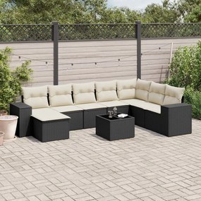 vidaXL 9 pcs conjunto de sofás p/ jardim c/ almofadões vime PE preto