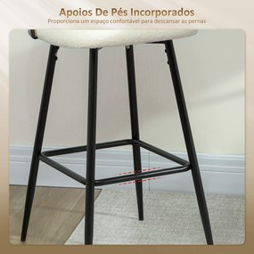 Conjunto de 2 Bancos de Bar Altos de Cozinha (MESA NÃO INCLUIDA) com Encosto de Vime Assento Estofado em Borrego 48x54x102 cm Creme