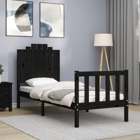 vidaXL Estrutura cama de solteiro c/ cabeceira madeira maciça preto