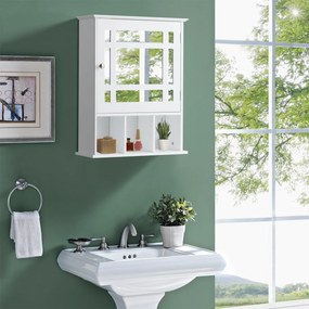 Armário de casa de banho com espelho de parede com porta e Estante Armário de arrumação  50 x 16 x 61 cm branco