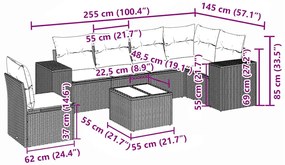 7 pcs conj. sofás jardim com almofadões vime PE cinzento-claro