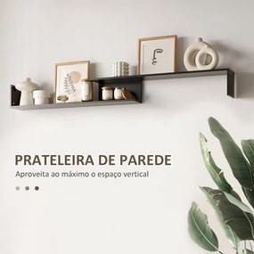 Móvel de TV Moderno Móvel para Televisores 153,6x25x42cm e Prateleira superior de Parede 150x14,5x16,3 cm Preto