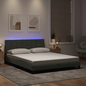 Estrutura de cama c/ luzes LED 160x200 cm veludo cinzento-claro