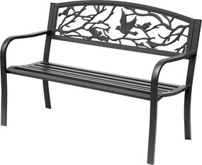 Banco de jardim de 3 lugares 127 x 60 x 85 cm, estilo rústico-chique, para varanda, terraço ou pátio, metal com revestimento epóxi anticorrosivo, pret