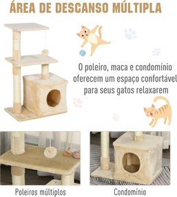 Arranhador para Gatos 50x30x81,5 cm Centro de Atividades para Gatos com Poste de Sisal Plataformas e Caverna Bege
