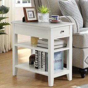 Mesa Lateral de apoio com 3 Pisos e 1 Gaveta Mesa Baixa para Sala de Estar quarto escritório  60 x 28,5 x 61cm Branca