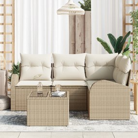 Conjunto de Sofá de Jardim 5 Peças com Almofadas Castanhas Vime Polipr