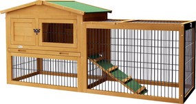 PawHut Viveiro elevado para coelhos com toca superior, rampa, recinto exterior, porta trancável 150 x 52,5 x 68 cm amarelo | Aosom Portugal