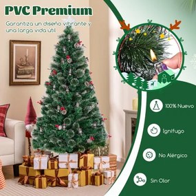 Árvore de Natal artificial de 180 cm com 8 modos de iluminação 64 luzes LED quentes Agulhas de pinheiro de fibra ótica Pinhas Cones de pinheiro Bagas