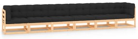 vidaXL 6 pcs conj. lounge jardim c/ almofadões antracite pinho maciço