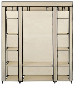 Roupeiro c/ compartimentos e varões 150x45x176 cm tecido creme