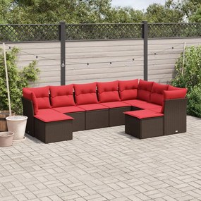 vidaXL 9 pcs conjunto sofás p/ jardim c/ almofadões vime PE castanho