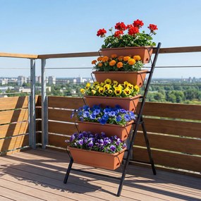 Floreira vertical de 5 níveis 57 x 71 x 115 cm com estrutura metálica, tabuleiros removíveis e orifícios de drenagem, para interior e exterior, , Cast