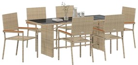 Conjunto de Jantar de Jardim de 7 Peças Bege em Poli Rattan
