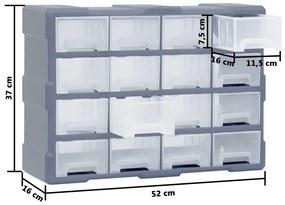 Caixa organizadora com 16 gavetas médias 52x16x37 cm