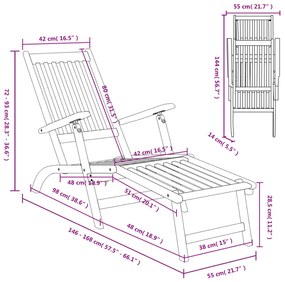 Espreguiçadeiras exterior c/ apoio pés/mesa 2 pcs acácia maciça