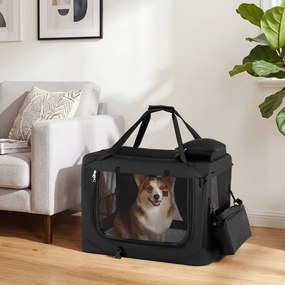 Transportadora dobrável tamanho S 61 x 43 x 43 cm para animais de estimação, com janelas de rede, 3 portas, cama felpuda e bolsos removíveis, para uso