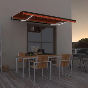 vidaXL Toldo autom. LED e sensor de vento 450x350 cm laranja/castanho