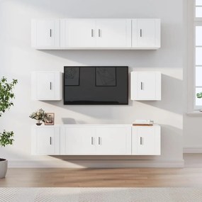 vidaXL Conjunto móveis de TV 8 pcs madeira processada branco