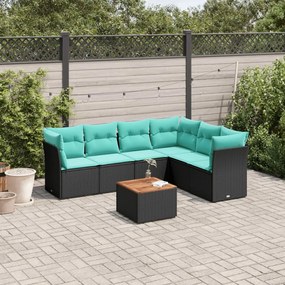 vidaXL 7 pcs conjunto de sofás p/ jardim c/ almofadões vime PE preto