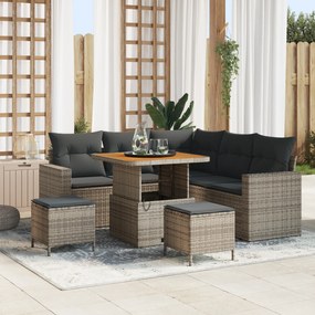 Conjunto de Sofá de Jardim de 8 Peças com Almofadas Cinza Polirattan A