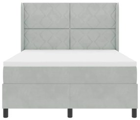 Cama Box com Colchão e Luz LED Cinza Claro 140x190 cm Veludo