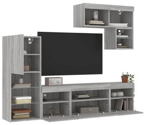 vidaXL 6 pcs móveis parede p/ TV c/ LEDs deriv. madeira cinza sonoma