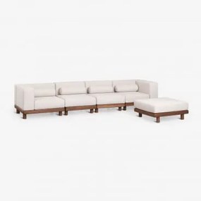 Sofá Modular De Jardim De 4 Peças Com 2 Módulos De Canto E Puff Em Acácia Edrien Castanho Acácia - Sklum