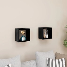 vidaXL Prateleiras parede forma de cubo 2 pcs 22x15x22 cm preto brilh.