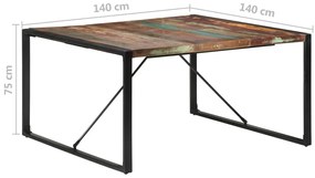 Mesa de jantar 140x140x75 cm madeira recuperada maciça