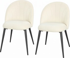Conjunto de 2 Cadeiras de Jantar em Concha (MESA NÃO INCLUIDA), 52 x 55 x 79 cm, Estofadas em Veludo, Creme