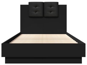 Estrutura cama cabeceira 75x190 cm derivados de madeira preto