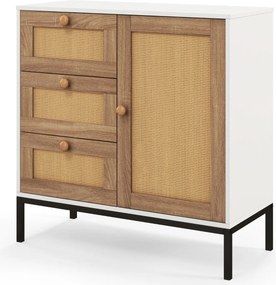 Aparador Aljezur com Frente em Rattan – 80x35x80,5 cm – Branco e Natur