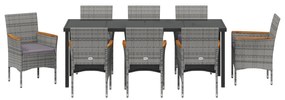 Conjunto de Jantar de Jardim de 9 Peças Cinza Rattan Poliéster